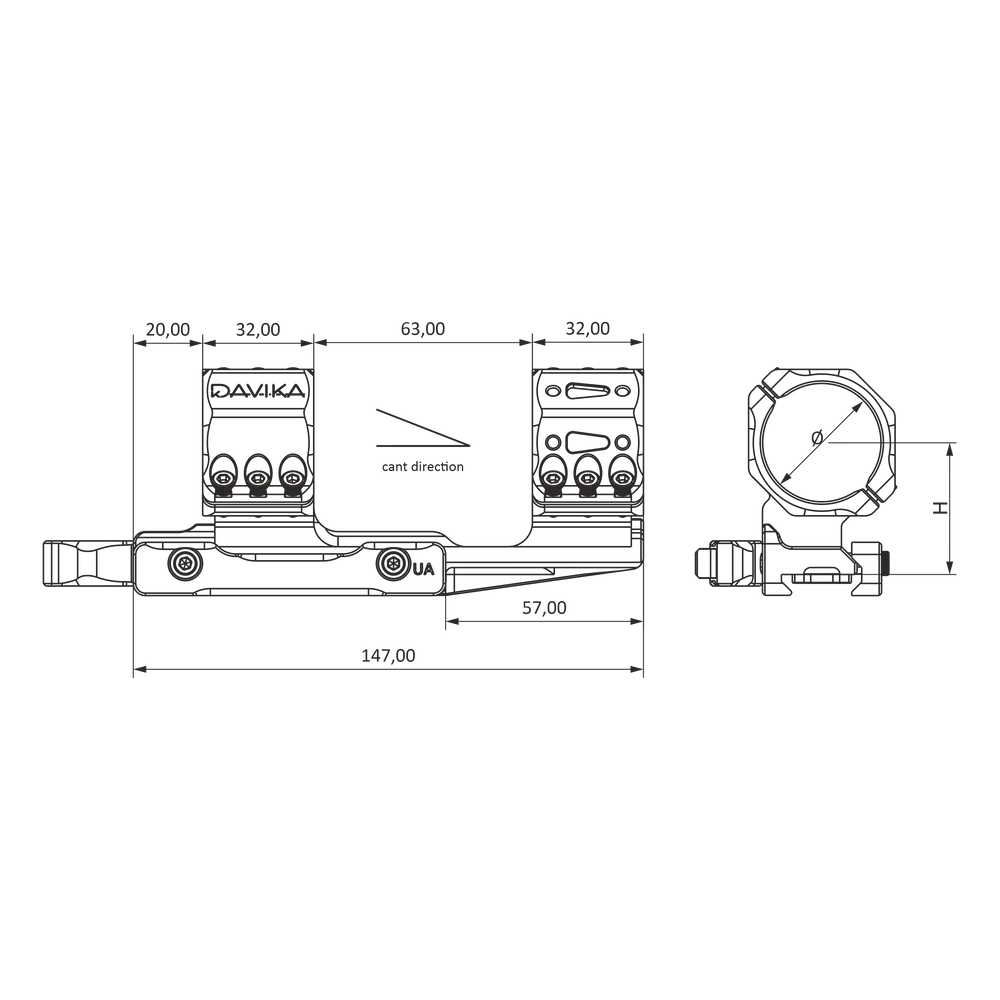 34 mm kikkertmontage cantilever | Picatinny QD Ergo base 