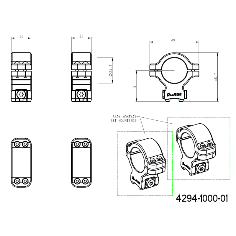 CZ 457 kikkertmontageringe til dovetail | 1 tomme [25,4mm] JK-N