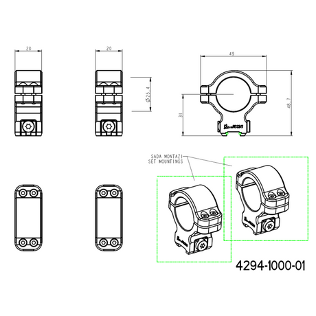 CZ 457 kikkertmontageringe til dovetail | 1 tomme [25,4mm] JK-N