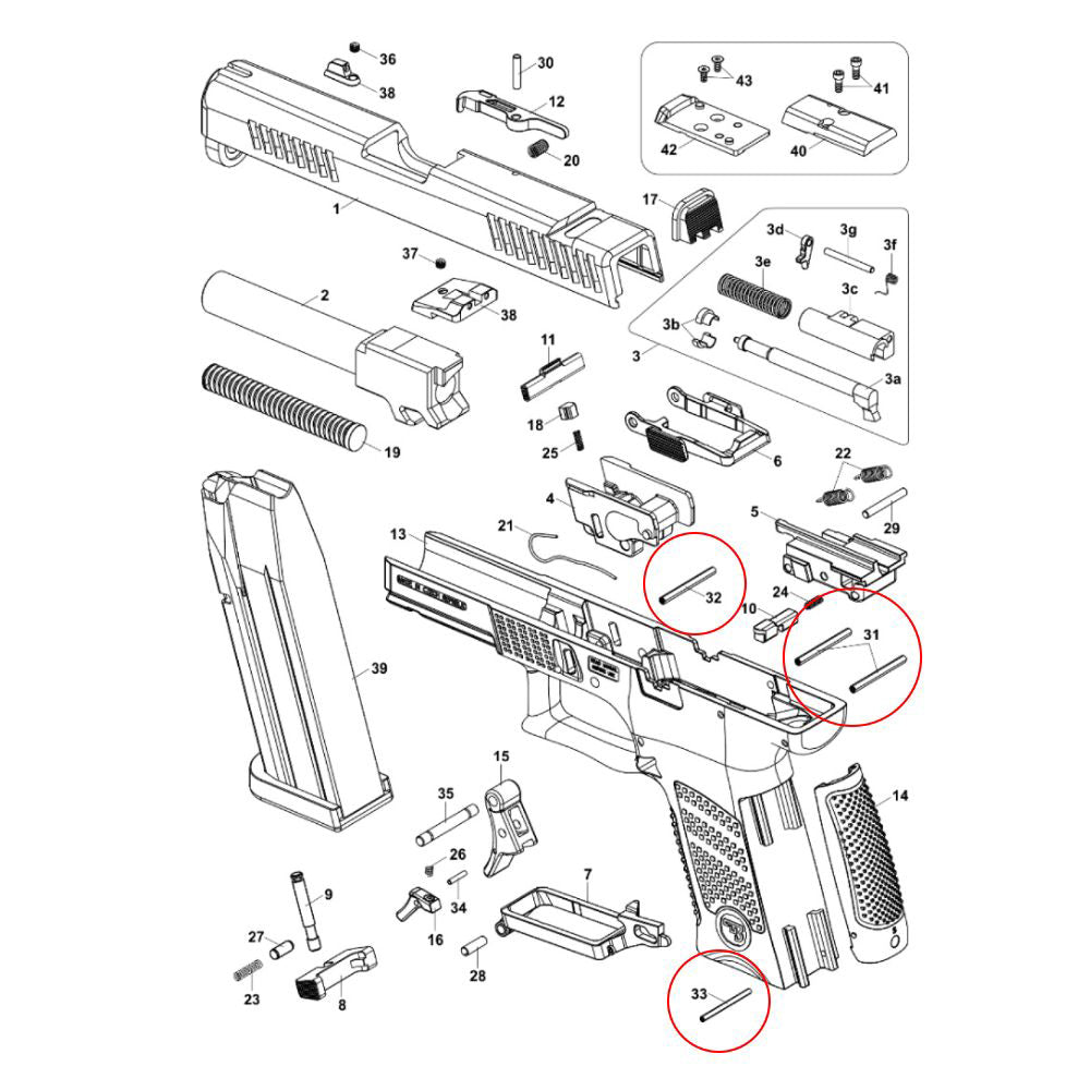 CZ P-10 sæt af stifter
