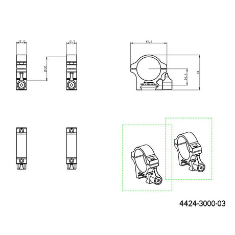30mm kikkertmontageringe | Picatinny base med løftestang JK-N