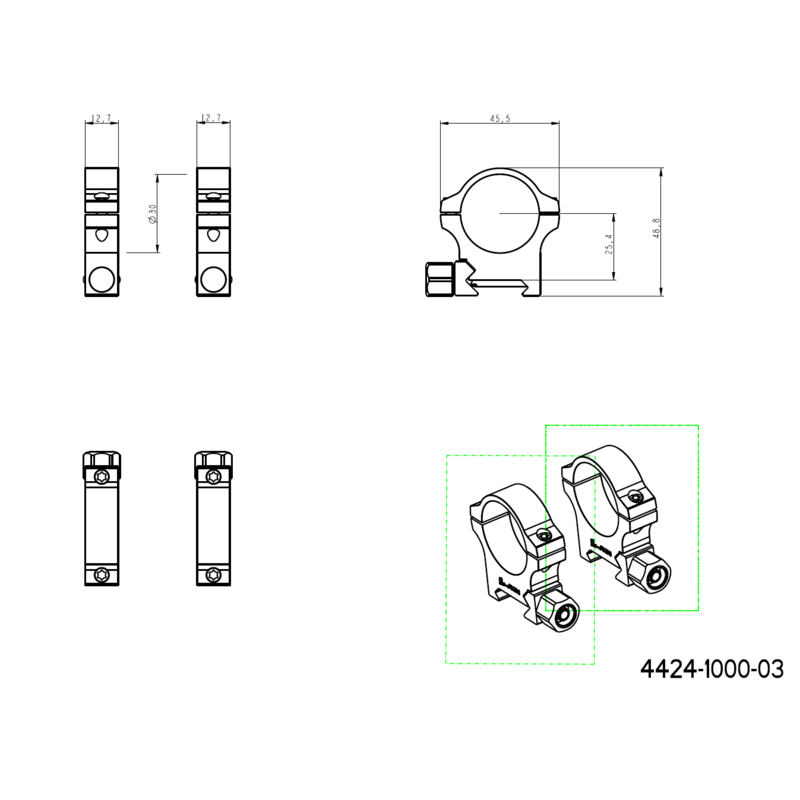 30mm kikarsigteringer | Picatinny-skinne med skrueknap JK-N